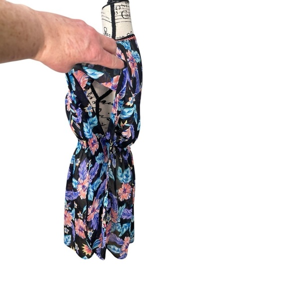 Miken Swim Floral Kimono Cover-Up Swim Elastic Waist Size Medium Black/Purple - Picture 6 of 11